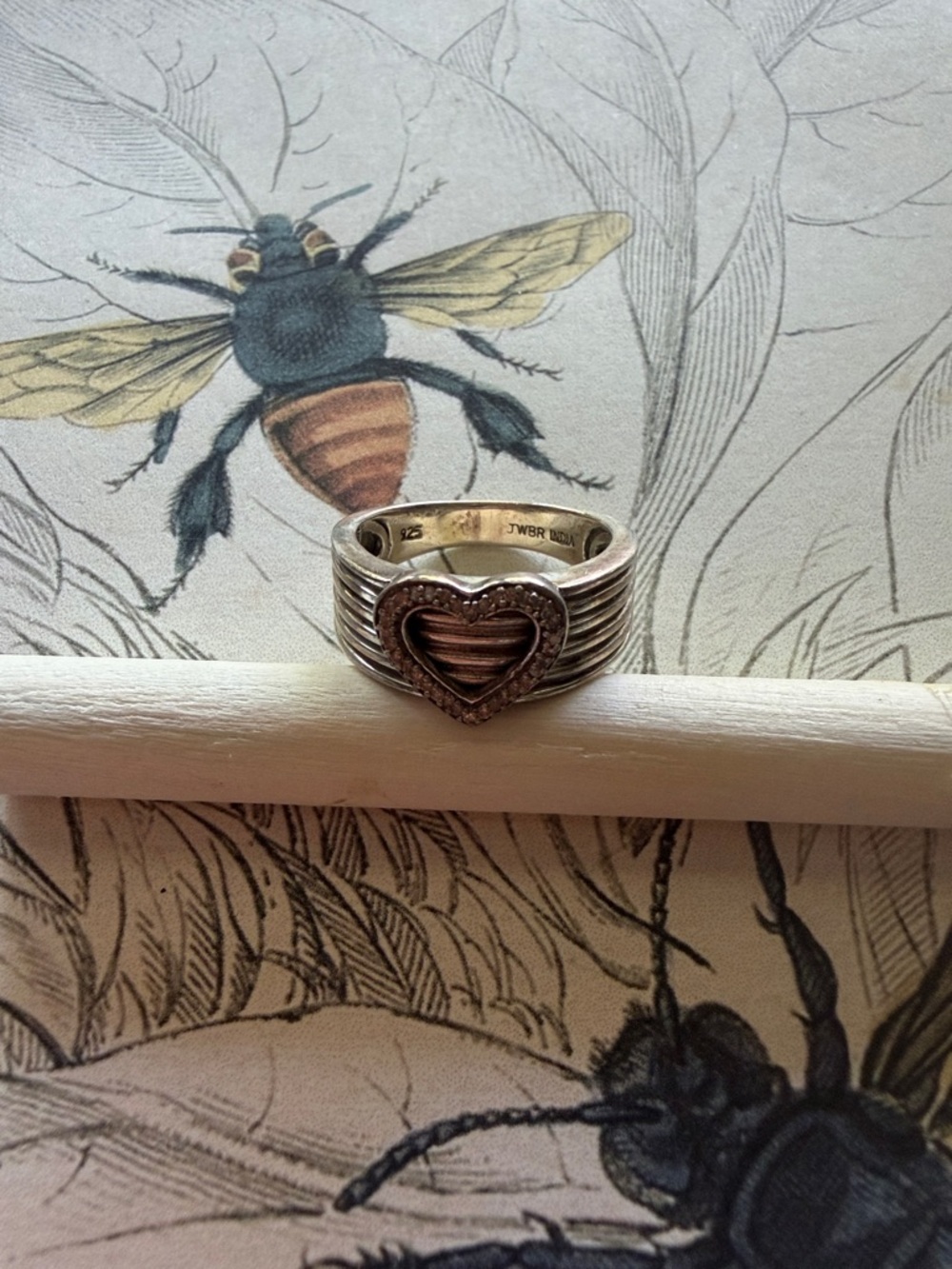 Diamonique Two-Tone Heart Ring in Silver and Copper